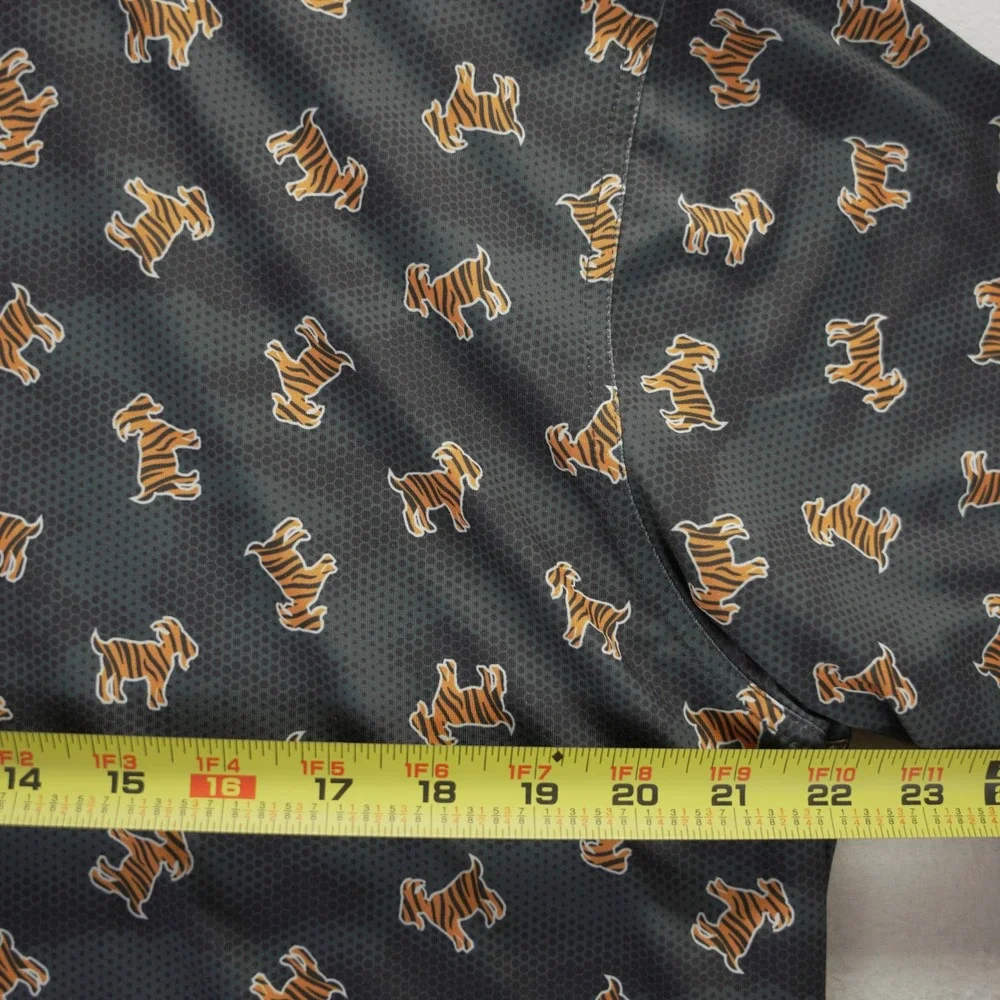 Waggle Golf Polo Mens XL Charcoal Grey Tiger Goat Print Performance Shirt Short - Picture 6 of 7